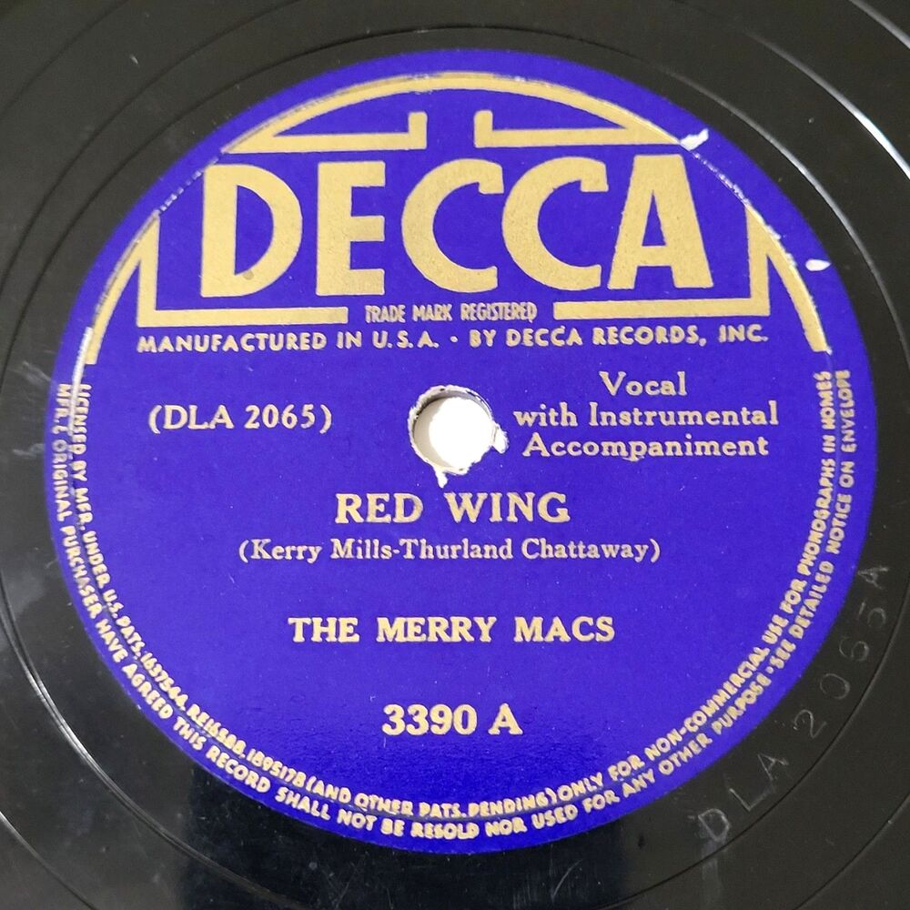 The Merry Macs 78 RPM "Red Wing / Dry Bones" Decca V+ 1940 Pop